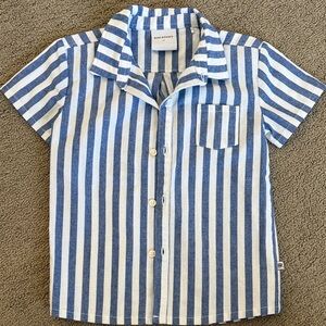 Stylish Blue and White Striped Kids Button Down Shirt by Bums and Roses